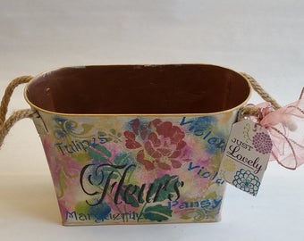 Tall Metal Planter "FANFAN LA TULIPE - peony" from Springtime in Paris collection