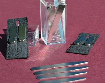 10 sets of metal COLLAR STAYS with MAGNETS, pouches & storage box (20 total) - 6 sizes available