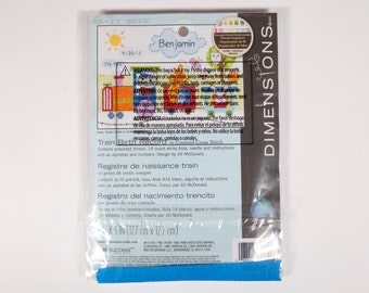 FREE SHIPPING: Dimensions Train Birth Record Cross Stitch Kit - Brand New