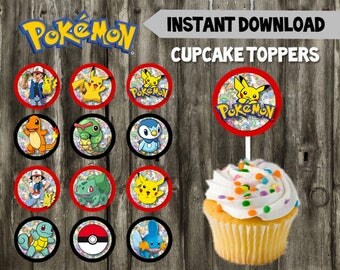 Pokemon Cupcake Toppers // DIY // 12 Pokemon Cupcake Toppers // Instant Download // Printable // Pokemon Birthday // Favor