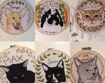 Custom Pet Portrait Embroidery Hoop Art