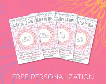 Scratch Off Cards, Loyalty, Digital file, Mandala Design, Boho , Instant Download, Free Customize, Marketing