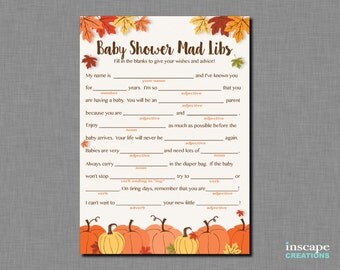 Mad Libs Game Printable, Pumpkin Baby Shower Mad Libs, Madlibs, Little Pumpkin, Fall Baby Shower Madlibs, Rustic Baby Shower Mad Libs