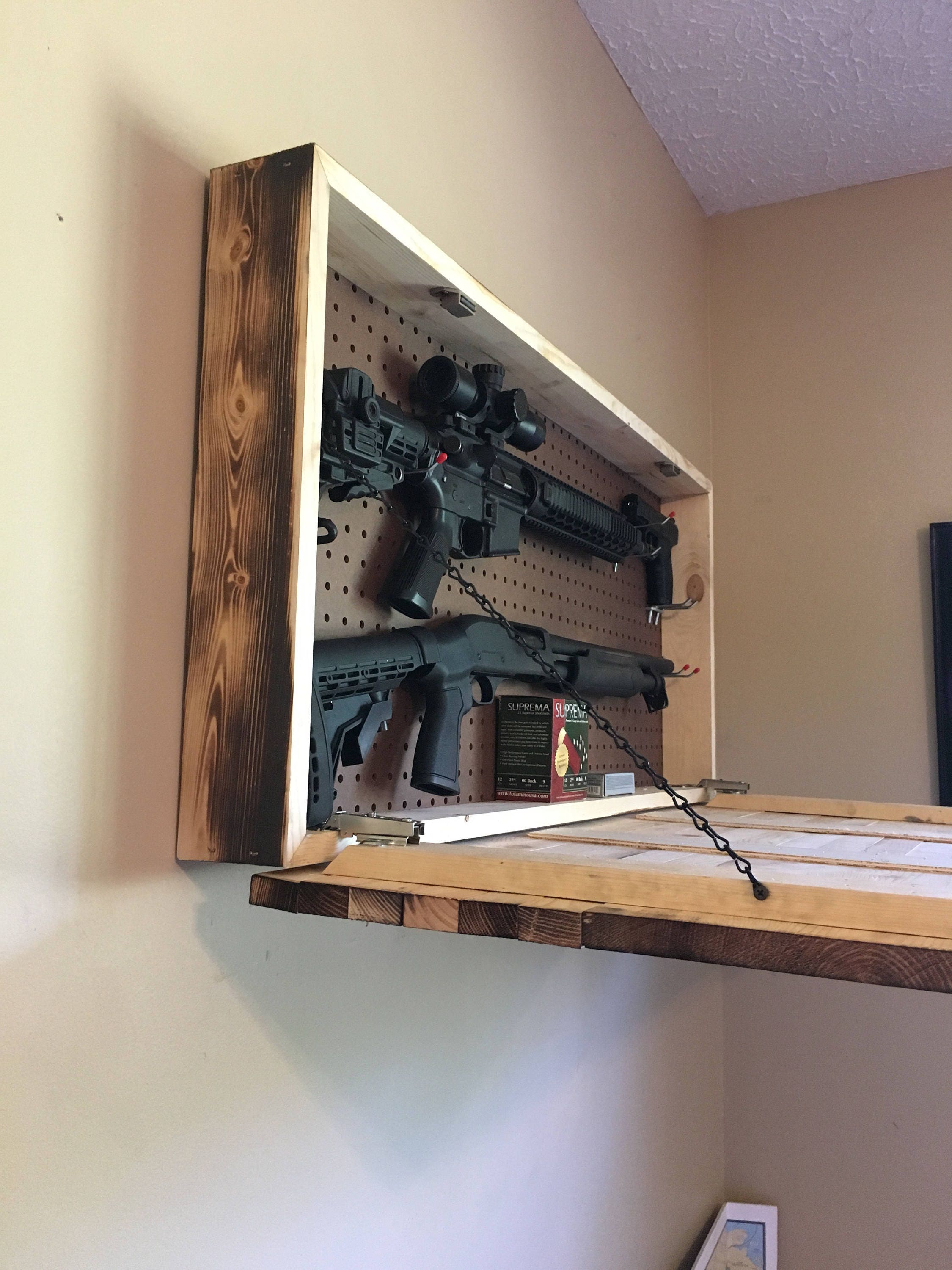 Burnt American wooden flag hidden gun cabinet secret