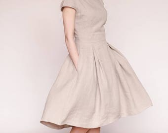 Linen dress/linen swing dress/linen wedding dress/full skirted dress/casual wedding dress/going out dress/guest wedding dress