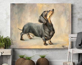 Custom pet portrait dog oil painting dachshund commission painting pet, dog, cat, horse animal wall art