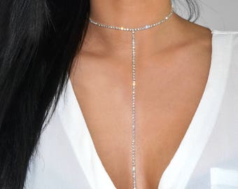 VIXEN Silver or Gold T Drop Diamante Choker Necklace Rhinestone Choker Necklace Sparkle Crystal Choker Necklace Prom