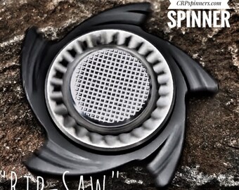 Metal Fidget Spinner, Made in USA, Our "Stainless Rip-Saw" in Black with Aluminum Heavy Hatch