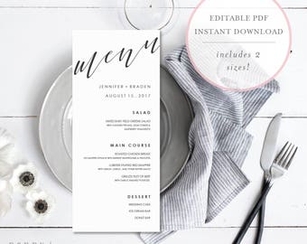 Menu Template. Custom Menu. Wedding Menu Printable. Editable Wedding Menu. Calligraphy Menu. Wedding Menu Template. Wedding Menu. (SH)