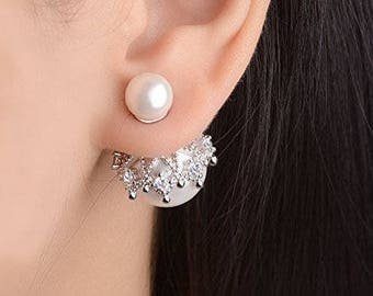Pearl Earrings Wedding, Double Pearl Earring, Bridal Earrings Studs, Front Back Earrings, Double Ball Earring, Pearl Stud Earrings,