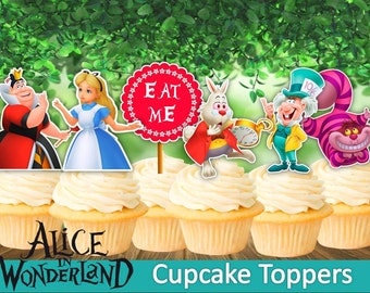8 Alice in Wonderland Cupcake Toppers, Printable, Alice in Wonderland Party, 2,5 inches, 8 Toppers, Children Party