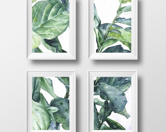 set of 4 prints, tropical art, botanical illustration - 3 sizes available Giclee print