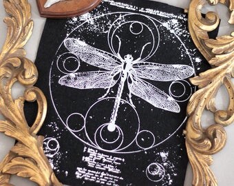 hand printed backpatch Dragonfly occult geometric