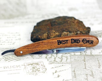 Personalised straight cut, cut throat razor, disposable blade, shaving fathers day gift, boyfriend / husband gift. Custom razor. Wooden.