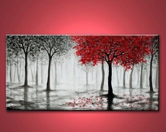 The Red Tree Falling, Wall Art, Abstract Canvas Painting