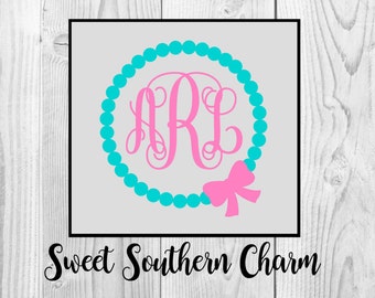 monogram svg file - circle svg file - circle pearl with bow svg - svg file - svg files - pearl svg file - pearls svg - bow svg file - files