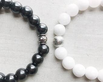 Black and white matching pair His and hers bracelet Matching couple bracelets Long distance relationship bracelets Friendship bracelet set