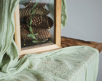 Sage greenery Gauze Wedding Table Runner, Centerpieces Runner, Cheesecloth Table Hand Dyed