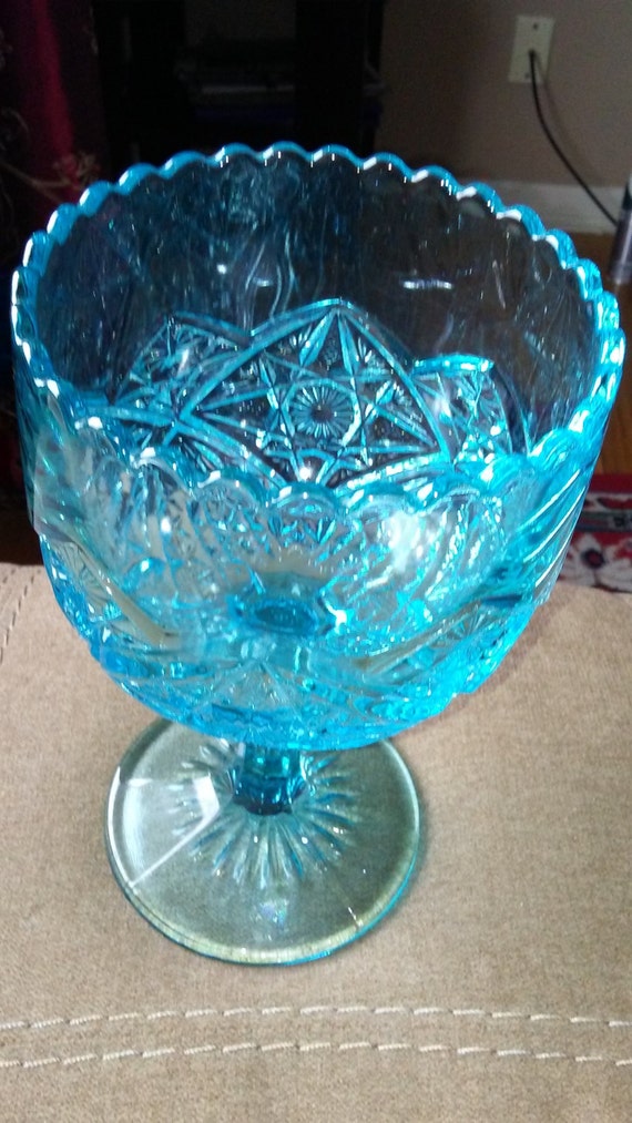 Items similar to Beautiful vintage Blue Depression Glass Candy Dish Saw