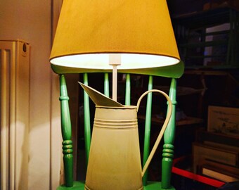 Quirky, white, enameled milk jug lamp
