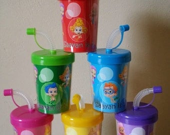 Bubble Guppies Personalized Birthday Party Favor Cups Lids & Straws Set of 6, Bubble Guppies Party Favor Treat Cups