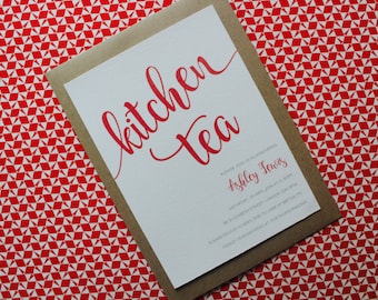 Modern Bridal Shower Invitation - Pretty Kitchen Tea Invitation - Coral Hen Party Invitation