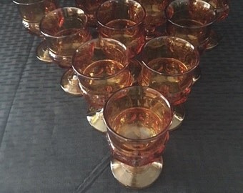 Set of 6 Vintage Amber Indiana Glass Kings Crown Goblets