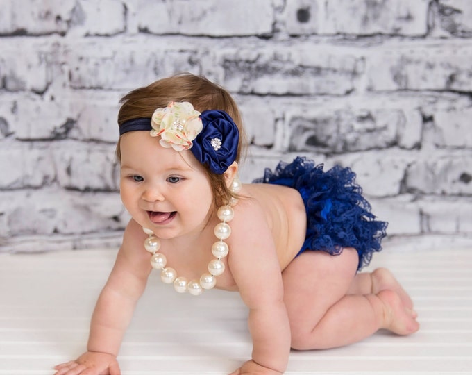 Baby Girls Navy Blue Headband, photo prop, birthday headband, baby headband, baby bows, headbands, blue, baby outfit, navy bloomers baby set