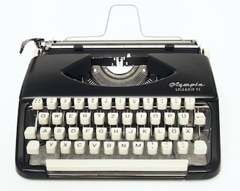 Vintage Typewriter - Black Olympia Splendid 33 - Fully Working - Serviced - Glossy Black Typewriter