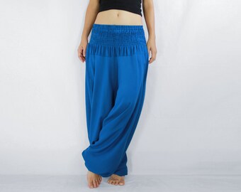 Women Solid Blue Yoga Jumpsuit Harem Pants / Music Festival Pants / Yoga Pants - CP PNT005