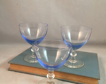 Blue Aperitif Glasses, Set of Three, Coctail glasses