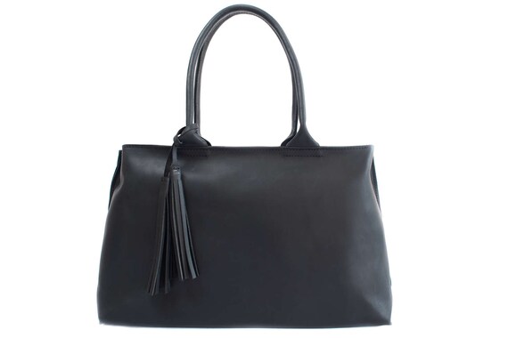 Black leather bag shoulder bag totes day bag leather tote