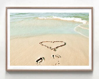 Heart Photography, Ocean Print, beach wall art, romantic art, heart in sand, nautical decor