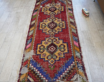 Turkish Rug Runner Free Shipping! 3.2 ft x 8.9 ft Decorative Handwoven Rug Turkish Vintage Antique Rug