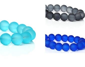 85 pearls, glass beads, jewelry beads, frosted, frosted, matt, 11 mm, round, turquoise, grey, blue