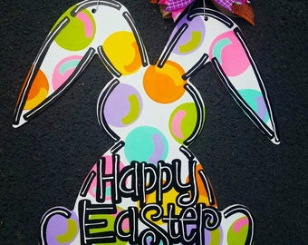 Happy Easter Bunny door hanger, Spring door hanger, Spring door decor