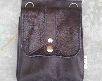 leather hip bag, festival bag, leather belt bag, fanny pack, grey blue, man