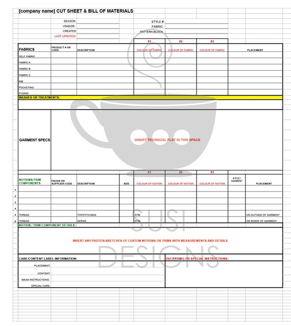 Technical Specification Sheet Templates For Fashion Design Basic Tops From Susifashiondesigns Spec Sheet Template Excel