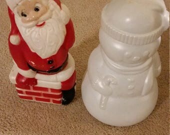 Blow Mold Plastic Santa and Snowman