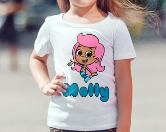 Bubble Guppies Molly Shirt Digital Iron On Transfer Design, Custom Name Shirt, Children's Clothing, Mermaid Printable, Bubble Guppy Shirt
