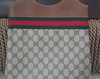 Small Authentic Vintage Gucci Tote Handbag with Sherry Stripe