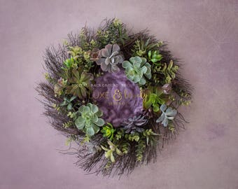 Newborn Photography Prop Digital Background, Mauve Succulent Wreath