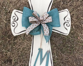 Cross Door Hanger, Monogram, Spring Door Hanger, personalized, Front Door Decor, Wreath, Cross, Christian Door Hanger, Summer Door Hanger