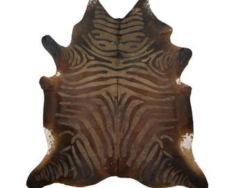 Brown And White Zebra Print Brazillian Cowhide Rug