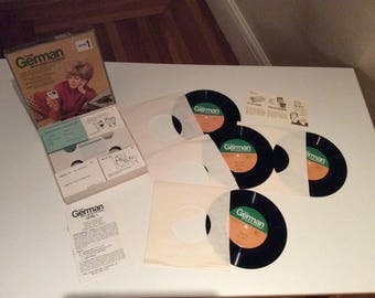 Vintage 45rpm Vinyl Vis-Ed THINK GERMAN Level 1 w/ Cards & Records - Language Instruction