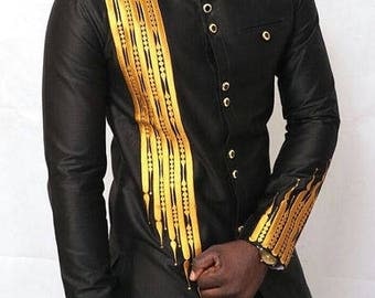 Black and Gold African Clothing,African Wear,Embroidery designed Shirt,Colorful Men shirt,Dashiki Designed Shirt,African dress shirt