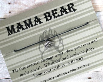 Mama Bear Bracelet, Baby Shower Gift, Gift For Mom ,Wish Bracelet, Mama Bear in Jewelry, Gifts For Mom, Mom Birthday, Mama Bear, Paw Print