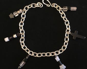 Black and white simple shapes charm bracelet