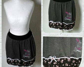 Balloon skirt flower bird cage skirt grey black pink points floral