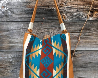Leather & Pendleton Wool Tote Bag